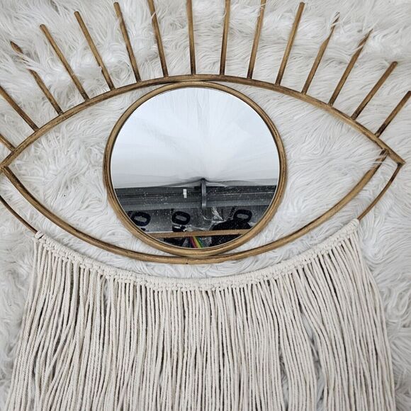 Boho Modern Dream Catcher Eye Metal Wall Decor Hanging Tassels Mirror - Picture 4 of 7